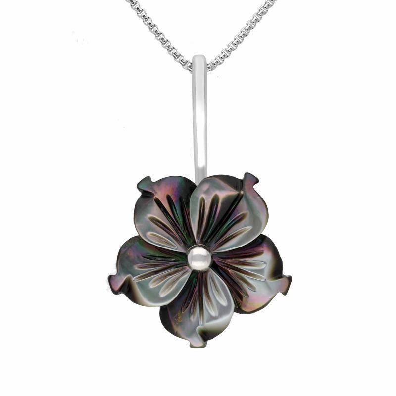 Sterling Silver Dark Mother of Pearl Tuberose 20mm Carnation Necklace