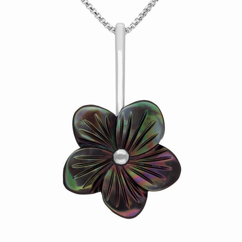 Sterling Silver Dark Mother of Pearl Tuberose 20mm Pansy Necklace