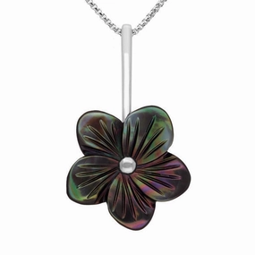 Sterling Silver Dark Mother of Pearl Tuberose 20mm Pansy Necklace