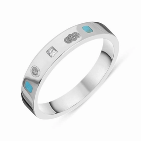 Sterling Silver Diamond Turquoise King's Coronation Hallmark Princess Cut 4mm Ring D