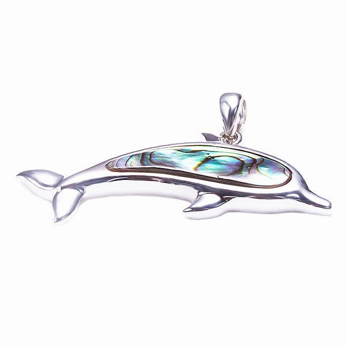Sterling Silver Dolphin with Abalone Inlaid Pendant (Chain Sold Separately)