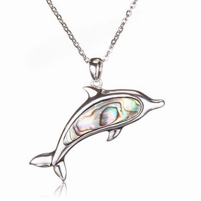 Sterling Silver Dolphin with Abalone Inlaid Pendant (Chain Sold Separately)