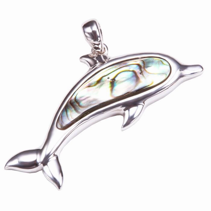 Sterling Silver Dolphin with Abalone Inlaid Pendant (Chain Sold Separately)
