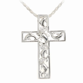 Sterling Silver Dolphin with CZ and Border Cross Pendant (Chain Sold Separately)