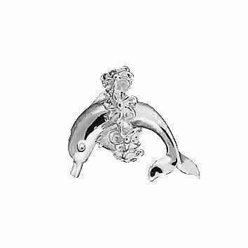 Sterling Silver Dolphin with Plumeria Lei Pendant (S/M) (Chain Sold Separately)