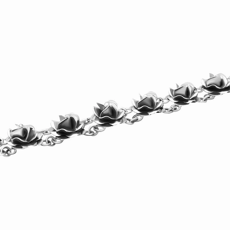 Sterling Silver Double Linked Rose Bracelet