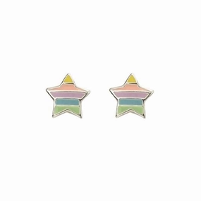 Sterling Silver Enamel Rainbow Star Stud Earrings A2056