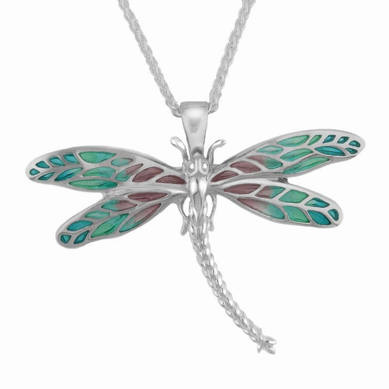 Sterling Silver Enamel Style & Fashion Dragonfly Brooch Necklace