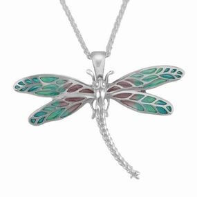 Sterling Silver Enamel Style & Fashion Dragonfly Brooch Necklace