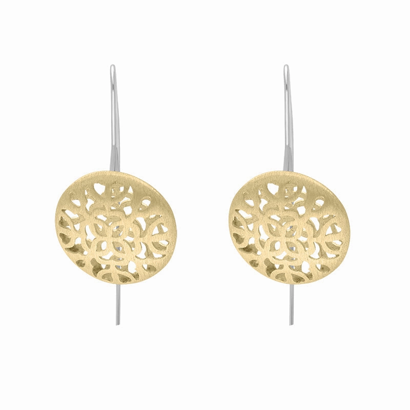 Sterling Silver Gold Plated Round Cut Out Earrings D