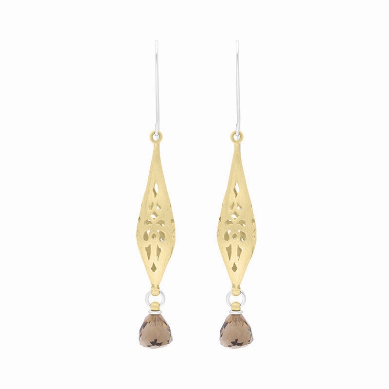 Sterling Silver Gold Plated Smokey Quartz Drop Earrings D