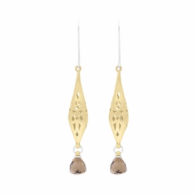 Sterling Silver Gold Plated Smokey Quartz Drop Earrings D