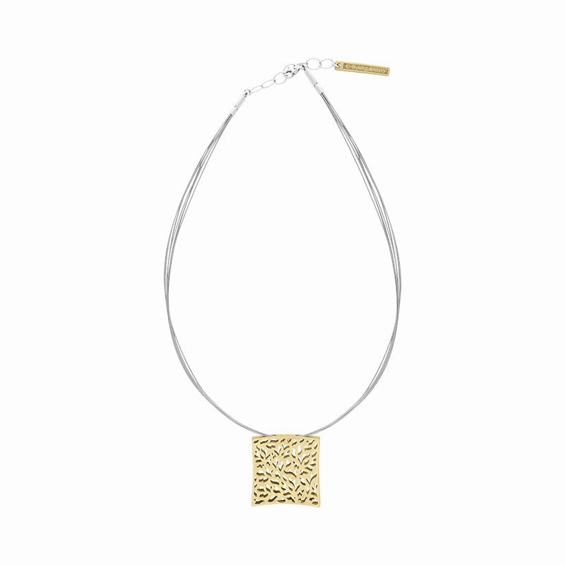 Sterling Silver Gold Plated Square Cut Out Necklace D
