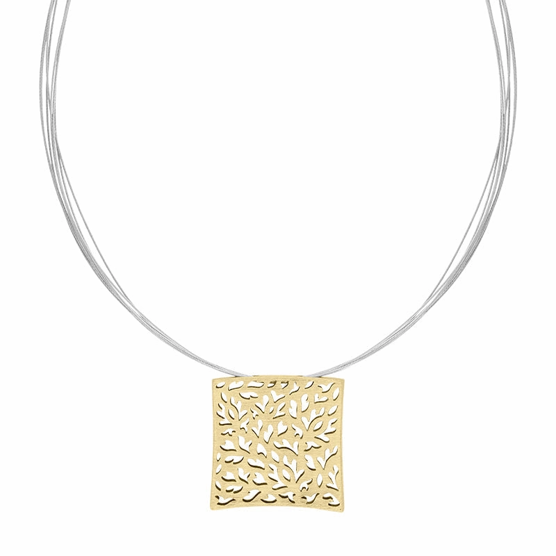 Sterling Silver Gold Plated Square Cut Out Necklace D