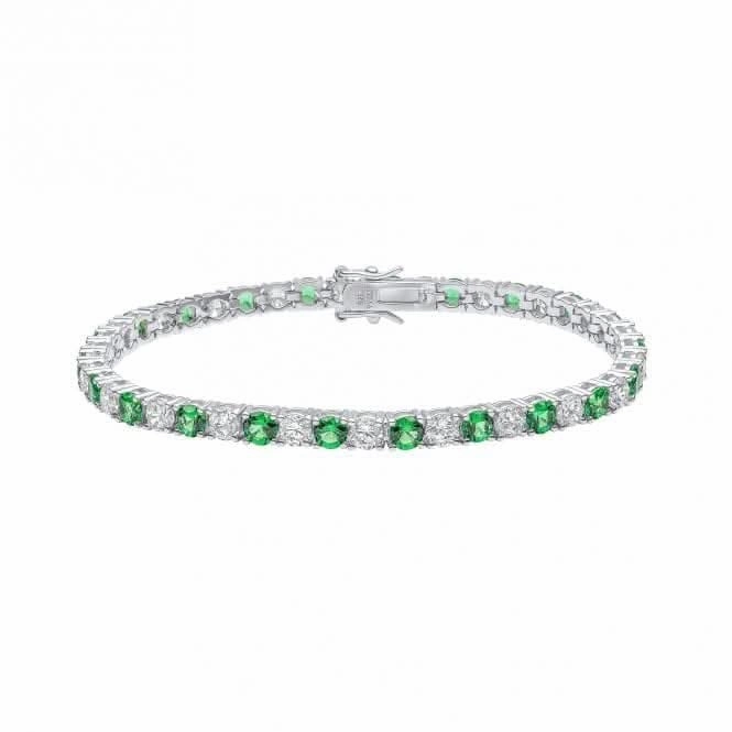 Sterling Silver Green and Clear Cubic Zirconia Bracelet B5473