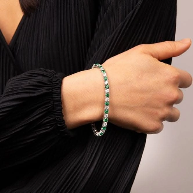 Sterling Silver Green and Clear Cubic Zirconia Bracelet B5473