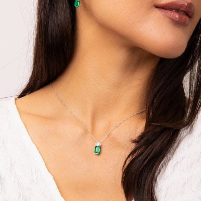 Sterling Silver Green and Clear Cubic Zirconia Pendant P5397