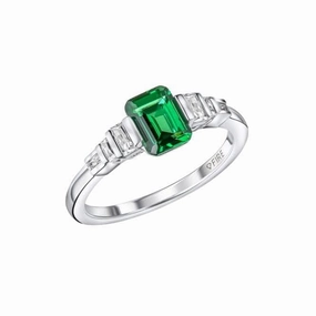 Sterling Silver Green and Clear Cubic Zirconia Ring R3870