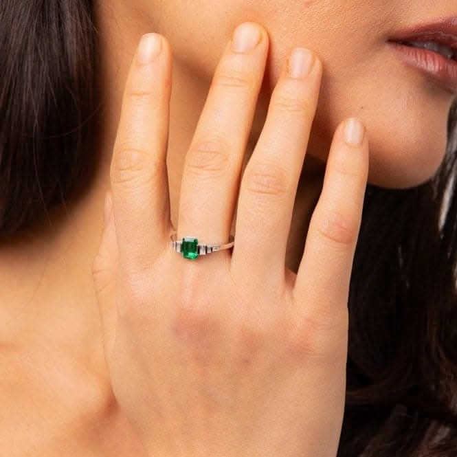 Sterling Silver Green and Clear Cubic Zirconia Ring R3870