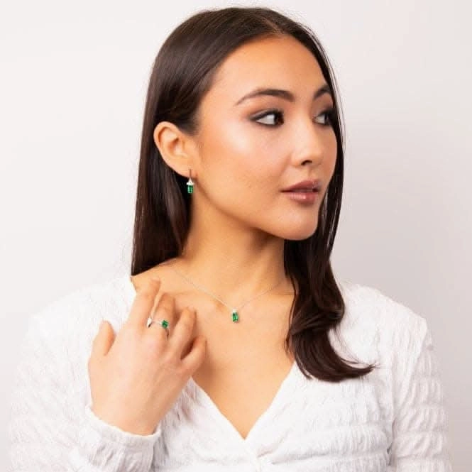 Sterling Silver Green and Clear Cubic Zirconia Ring R3870