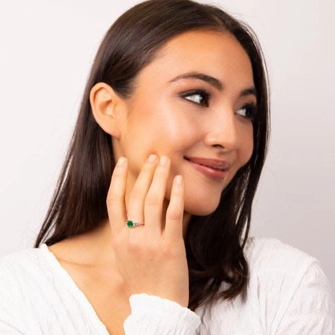 Sterling Silver Green and Clear Cubic Zirconia Ring R3870