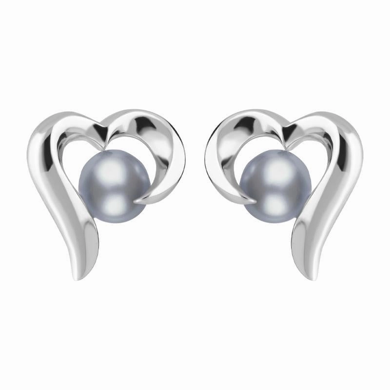 Sterling Silver Grey Pearl Twisted Open Heart Stud Earrings