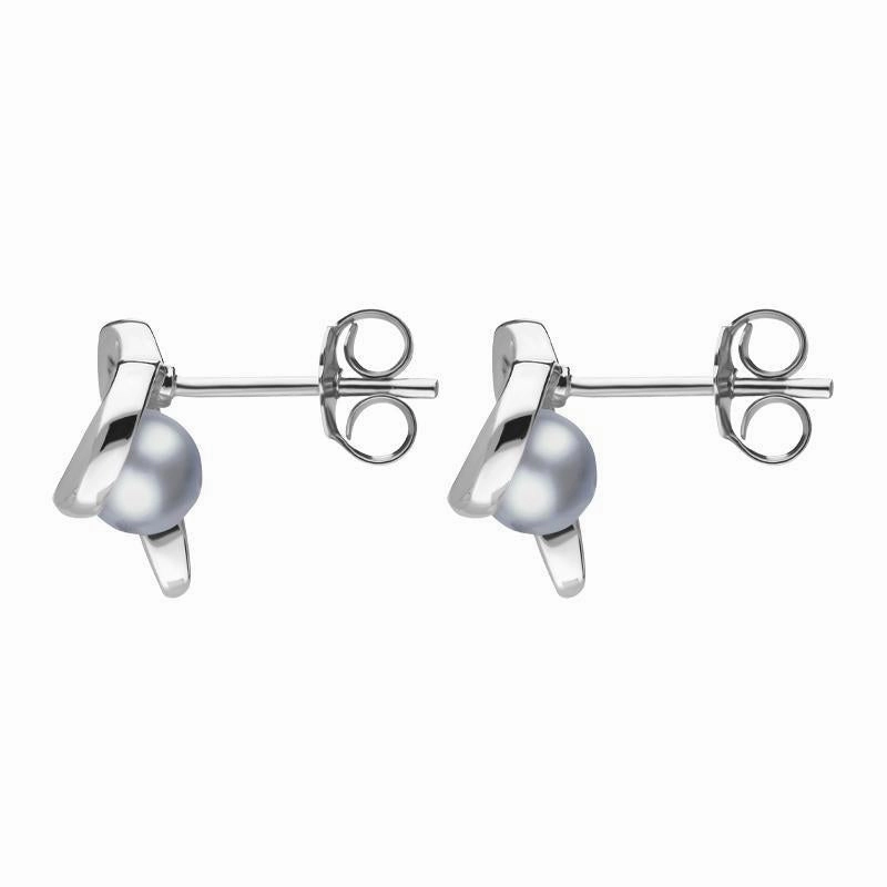 Sterling Silver Grey Pearl Twisted Open Heart Stud Earrings