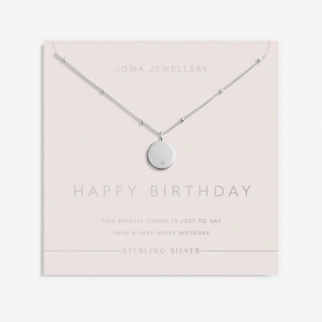 Sterling Silver Happy Birthday Disc Zirconia 46cm   5cm Necklace JJS0013