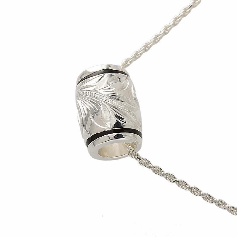 Sterling Silver Hawaiian Scroll Barrel with Black Border Pendant (S/M) (Chain Sold Separately)