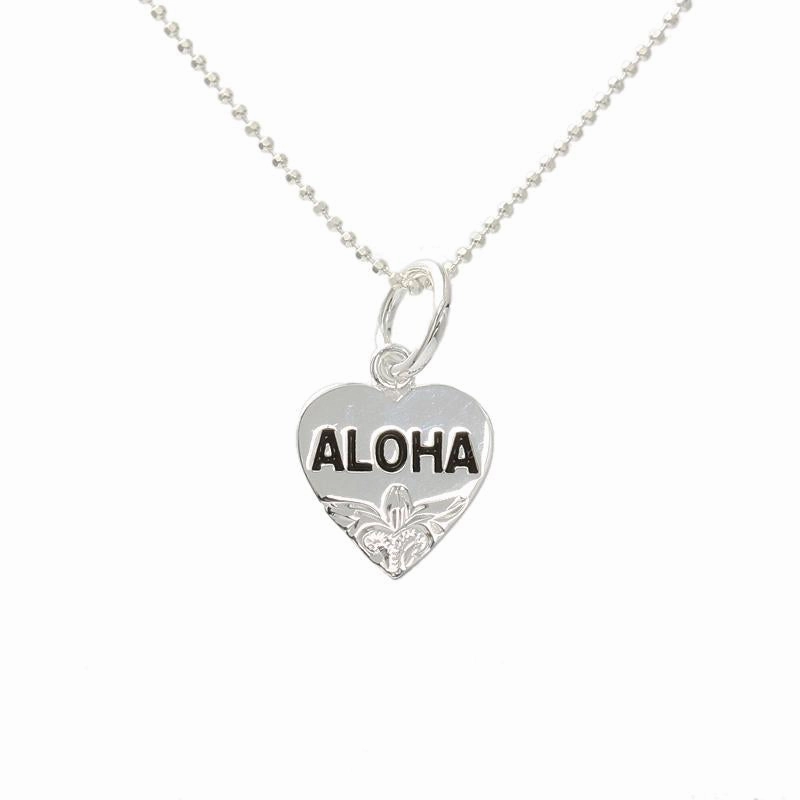 Sterling Silver Hawaiian Scroll Black Enamel ALOHA Heart Pendant (Chain Sold Separately)