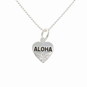 Sterling Silver Hawaiian Scroll Black Enamel ALOHA Heart Pendant (Chain Sold Separately)