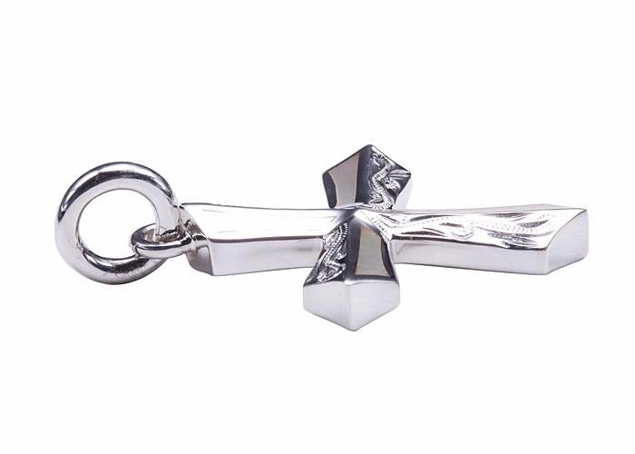 Sterling Silver Hawaiian Scroll Cross with Mother-of-Pearl Inlay Pendant (Chain Sold Separately)