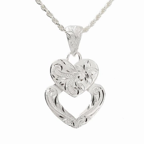 Sterling Silver Hawaiian Scroll Double Heart Pendant (Chain Sold Separately)