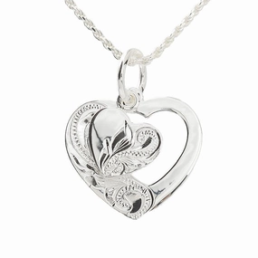 Sterling Silver Hawaiian Scroll Double Heart Pendant (Chain Sold Separately)