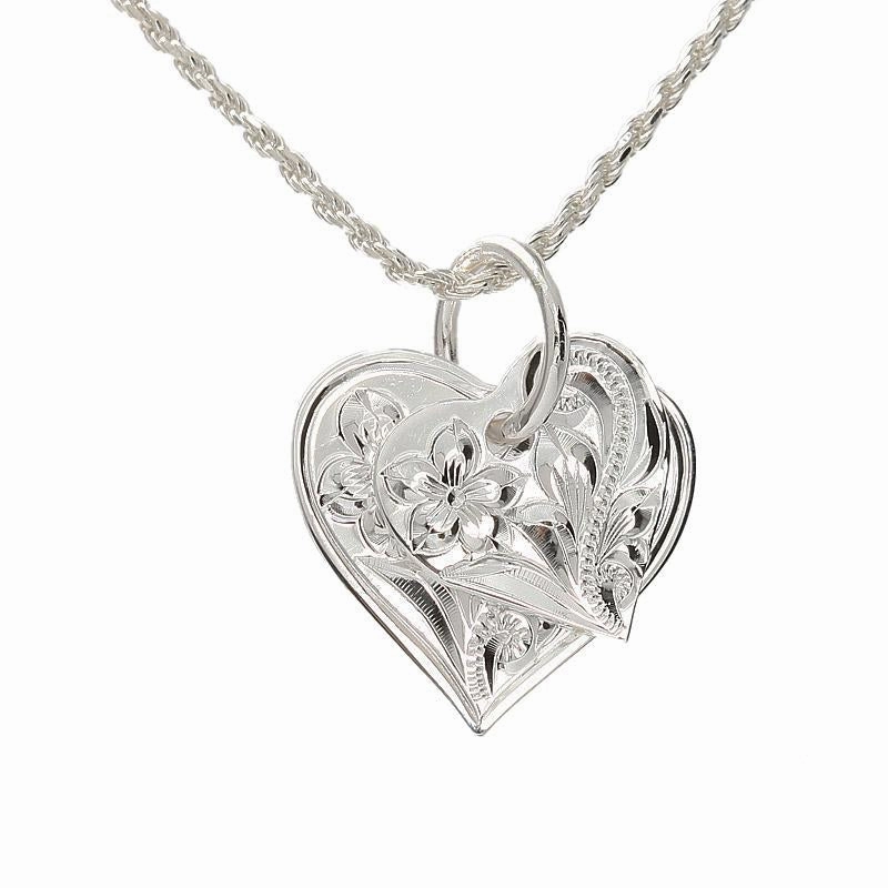 Sterling Silver Hawaiian Scroll Double Heart Pendant (Chain Sold Separately)