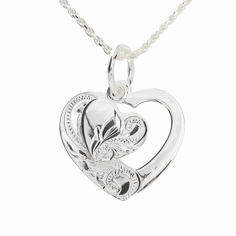 Sterling Silver Hawaiian Scroll Double Heart Pendant (Chain Sold Separately)
