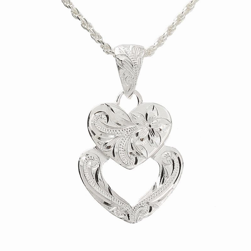 Sterling Silver Hawaiian Scroll Double Heart Pendant (Chain Sold Separately)