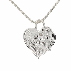 Sterling Silver Hawaiian Scroll Double Heart Pendant (Chain Sold Separately)