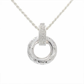 Sterling Silver Hawaiian Scroll Double Ring with CZ Pendant (Chain Sold Separately)