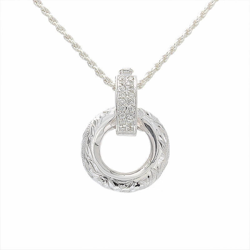 Sterling Silver Hawaiian Scroll Double Ring with CZ Pendant (Chain Sold Separately)