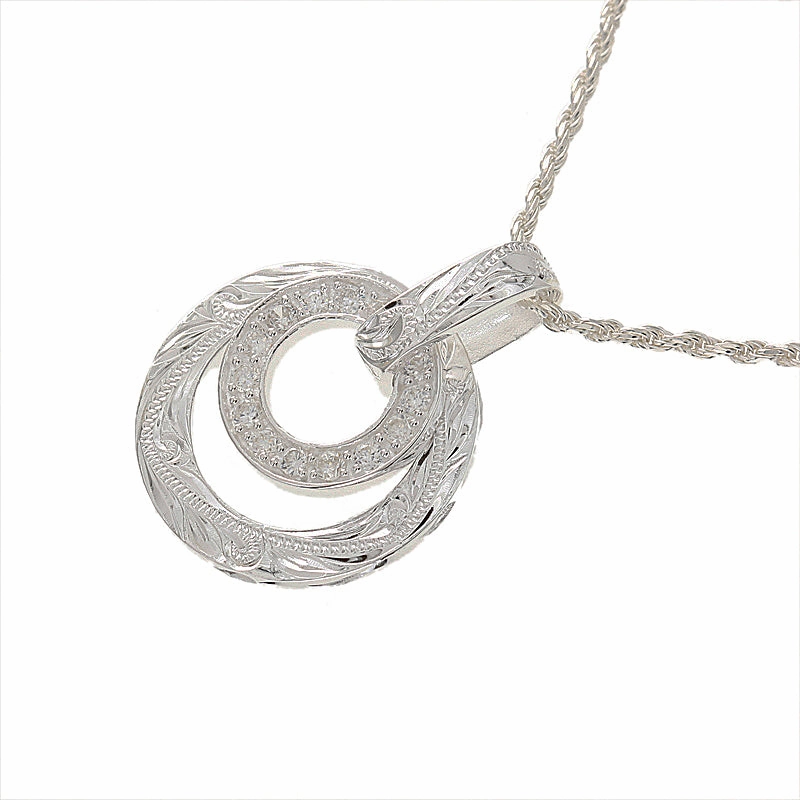 Sterling Silver Hawaiian Scroll Double Ring with CZ Pendant (Chain Sold Separately)