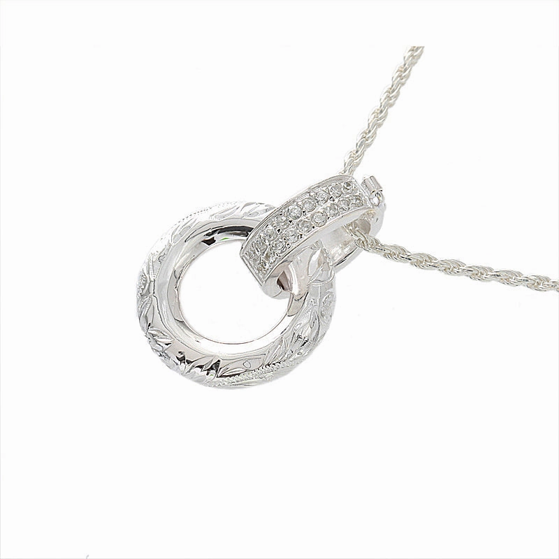 Sterling Silver Hawaiian Scroll Double Ring with CZ Pendant (Chain Sold Separately)