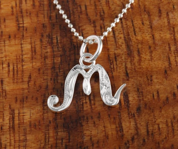 Sterling Silver Hawaiian Scroll Engraved Script Initial Pendant (Chain Sold Separately)