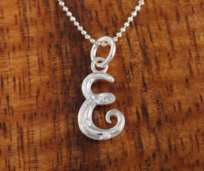 Sterling Silver Hawaiian Scroll Engraved Script Initial Pendant (Chain Sold Separately)
