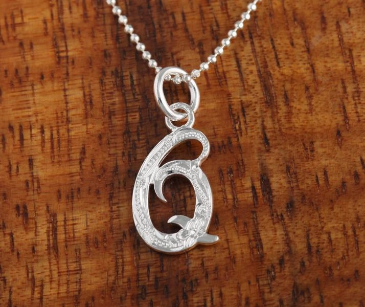 Sterling Silver Hawaiian Scroll Engraved Script Initial Pendant (Chain Sold Separately)
