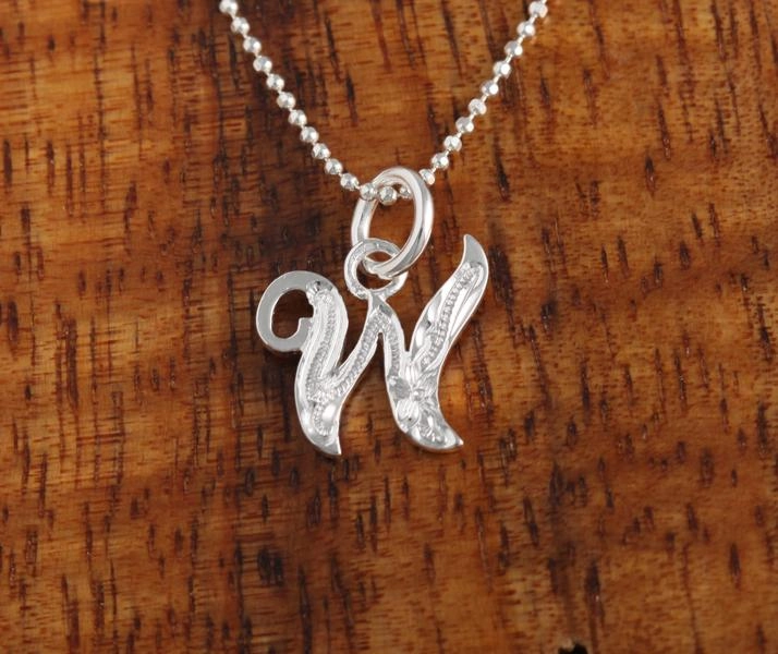 Sterling Silver Hawaiian Scroll Engraved Script Initial Pendant (Chain Sold Separately)
