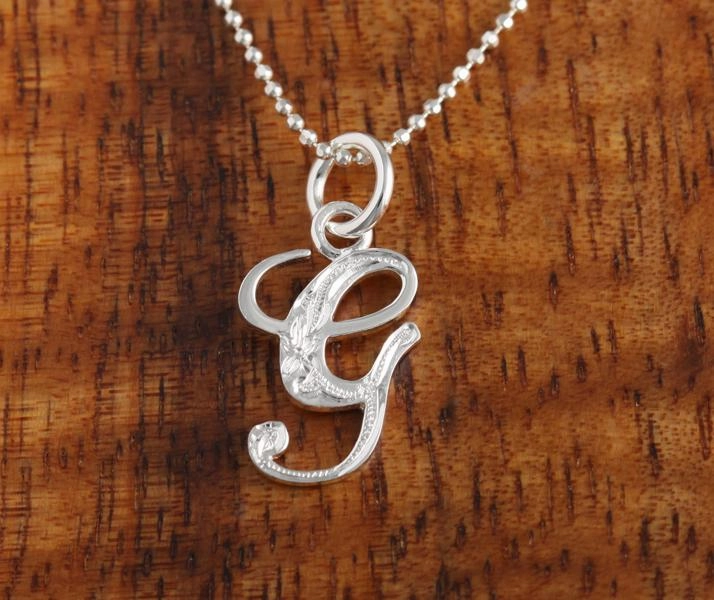 Sterling Silver Hawaiian Scroll Engraved Script Initial Pendant (Chain Sold Separately)