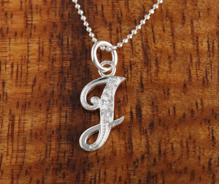 Sterling Silver Hawaiian Scroll Engraved Script Initial Pendant (Chain Sold Separately)