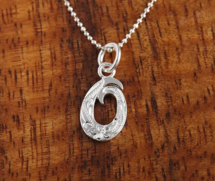 Sterling Silver Hawaiian Scroll Engraved Script Initial Pendant (Chain Sold Separately)