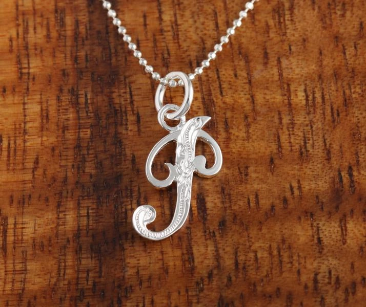 Sterling Silver Hawaiian Scroll Engraved Script Initial Pendant (Chain Sold Separately)